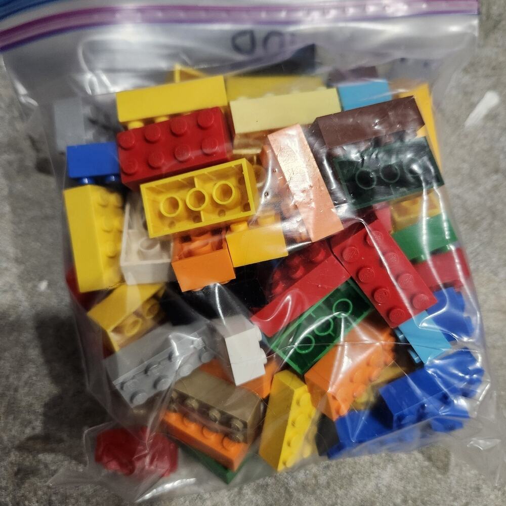 100 2x4 LEGO bricks - Random bulk lot mix of colors - Part #3001 only, washed